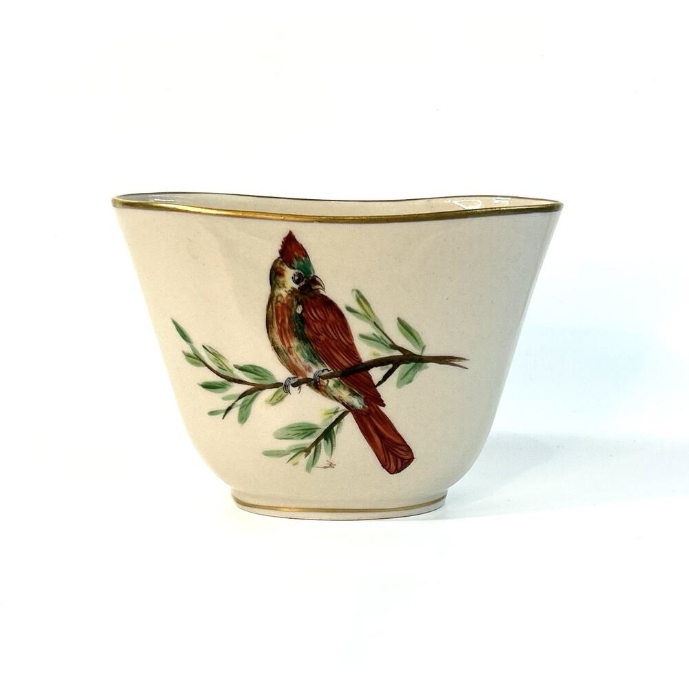 Vtg Rochelle Cardinal Vases Planter Gold Trim Red Bird On The Tree branch Oval